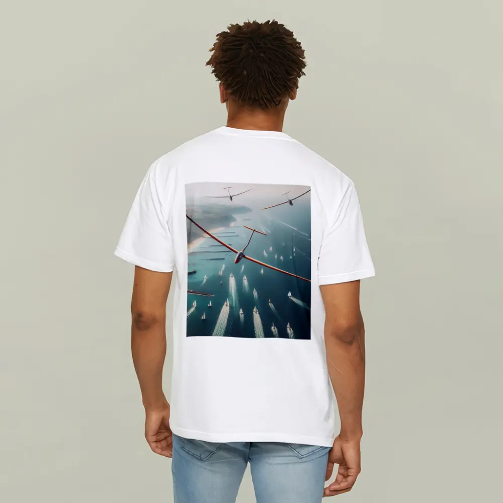 Gliders Soaring Over Coastal Sailboat Race – T-Shirts