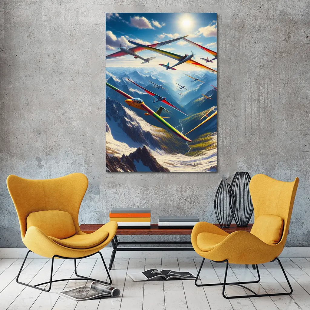 Gliders Soaring Over Snowy Mountain Peaks – Wall Art
