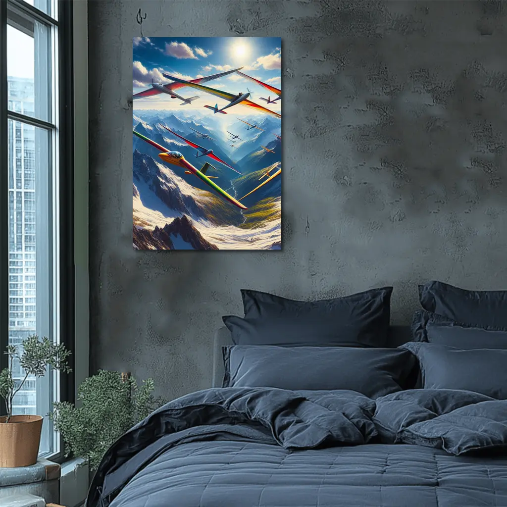 Gliders Soaring Over Snowy Mountain Peaks – Wall Art