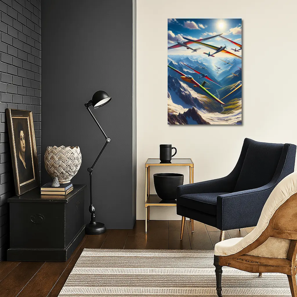 Gliders Soaring Over Snowy Mountain Peaks – Wall Art