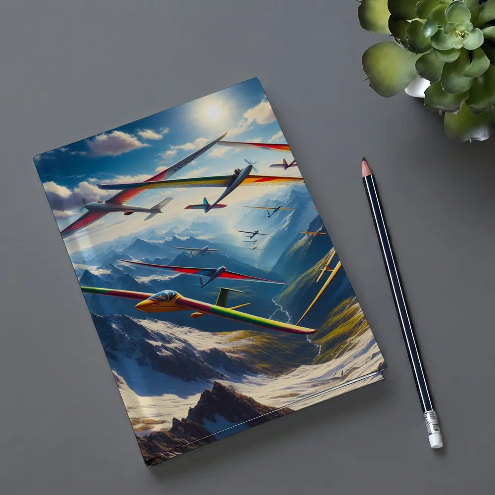 Gliders Soaring Over Snowy Mountain Peaks – Notebooks