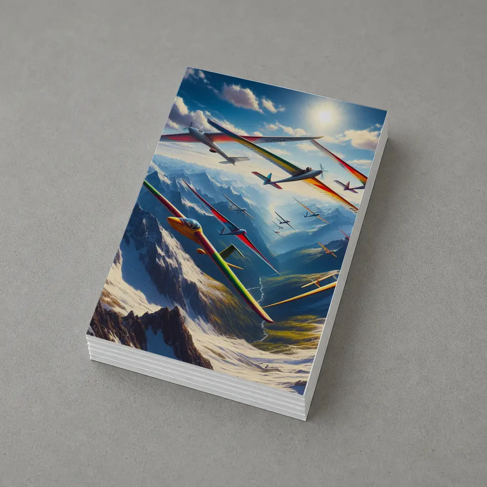 Gliders Soaring Over Snowy Mountain Peaks – Postcards