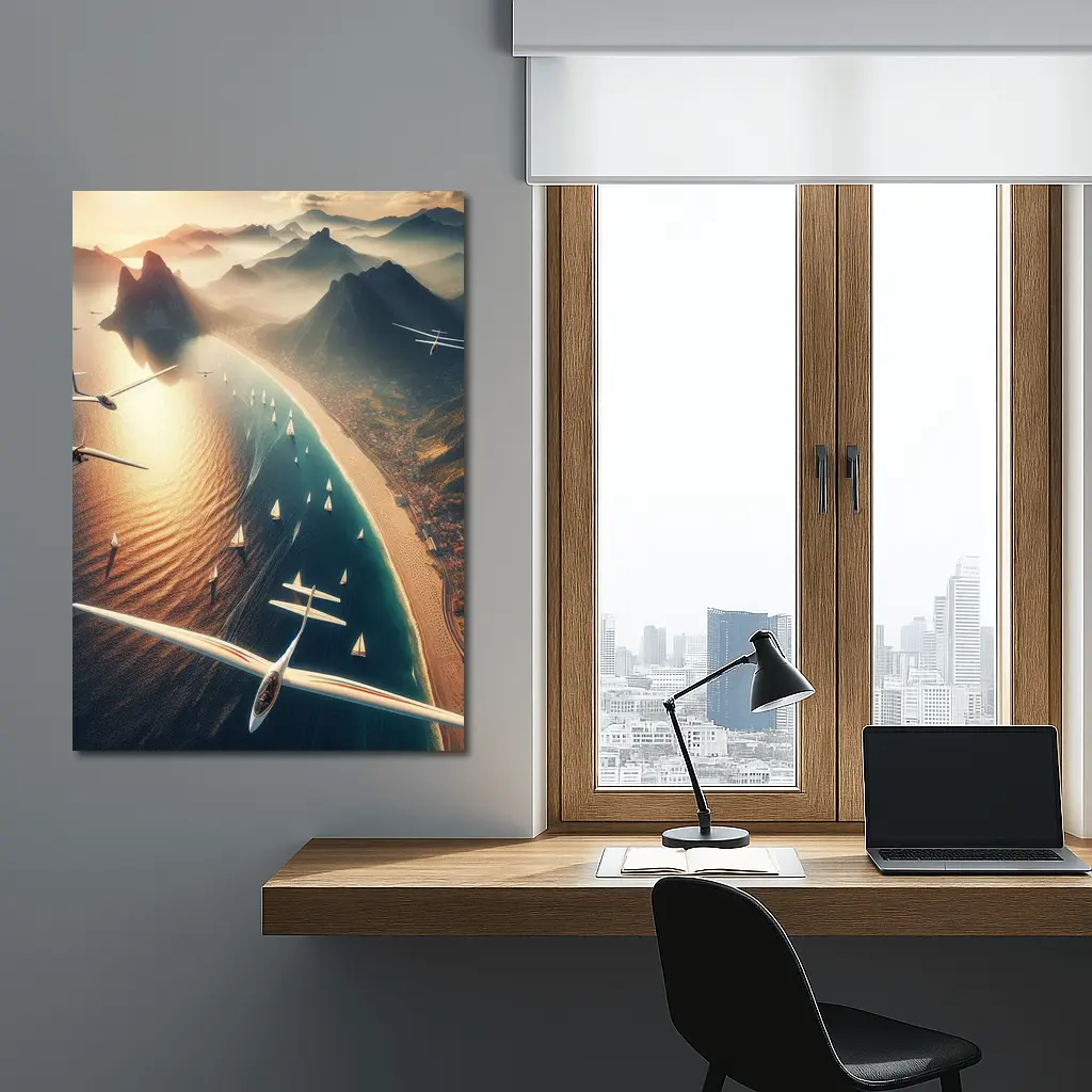 Gliders Flying Over Coastal Mountain Landscape – Wall Art