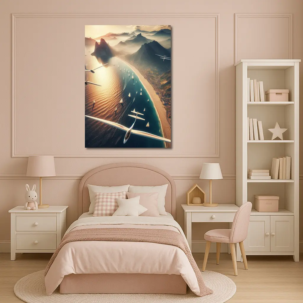 Gliders Flying Over Coastal Mountain Landscape – Wall Art