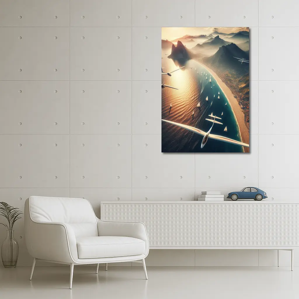 Gliders Flying Over Coastal Mountain Landscape – Wall Art