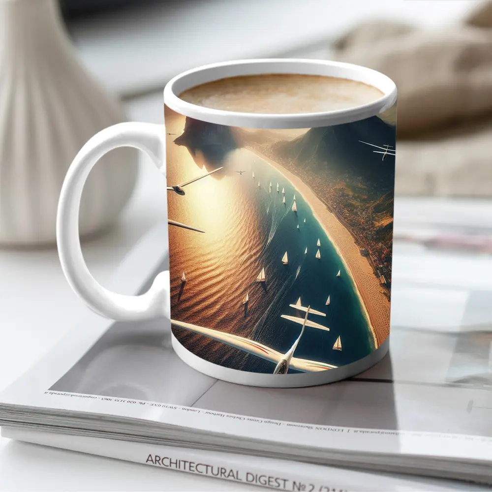 Gliders Flying Over Coastal Mountain Landscape – Mugs