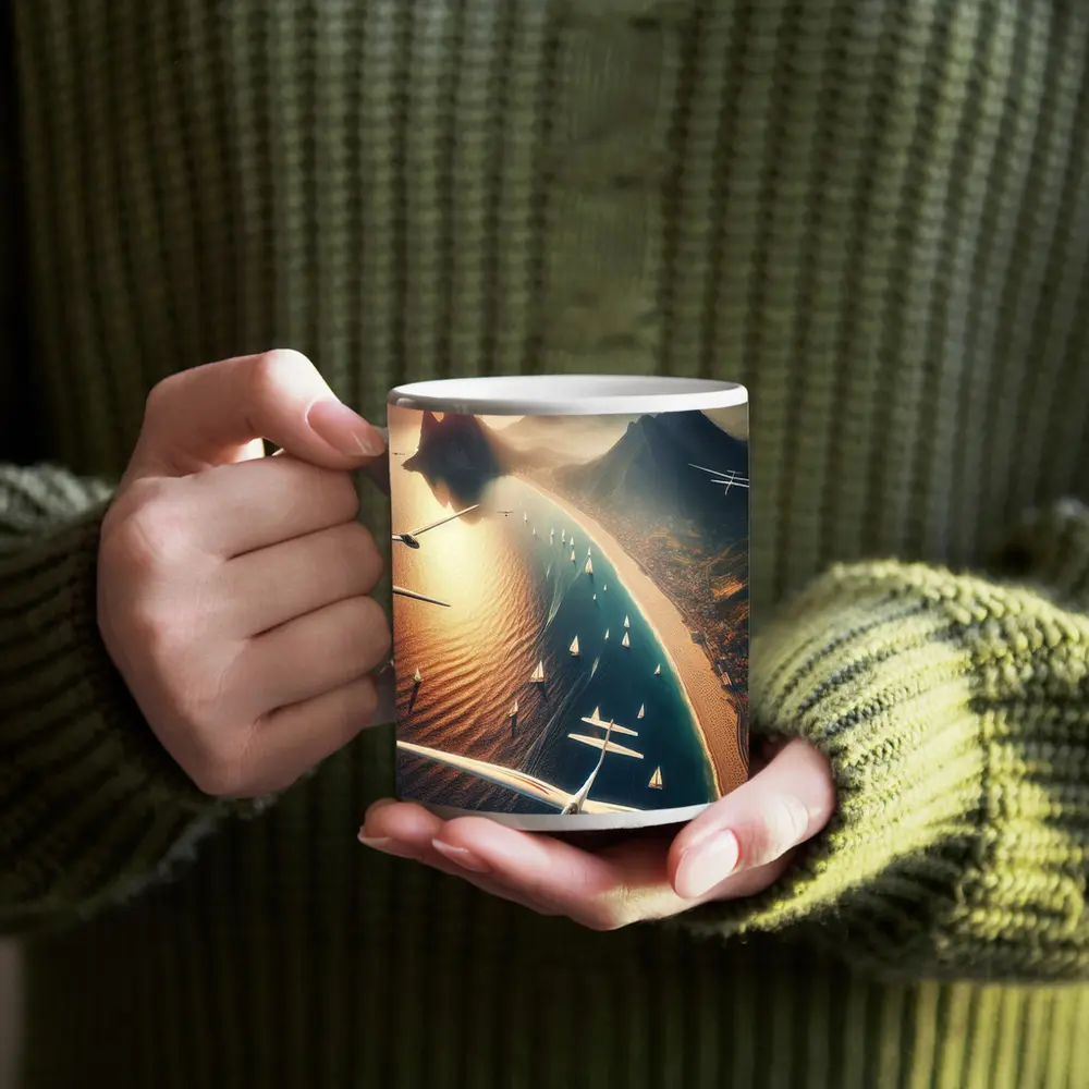 Gliders Flying Over Coastal Mountain Landscape – Mugs