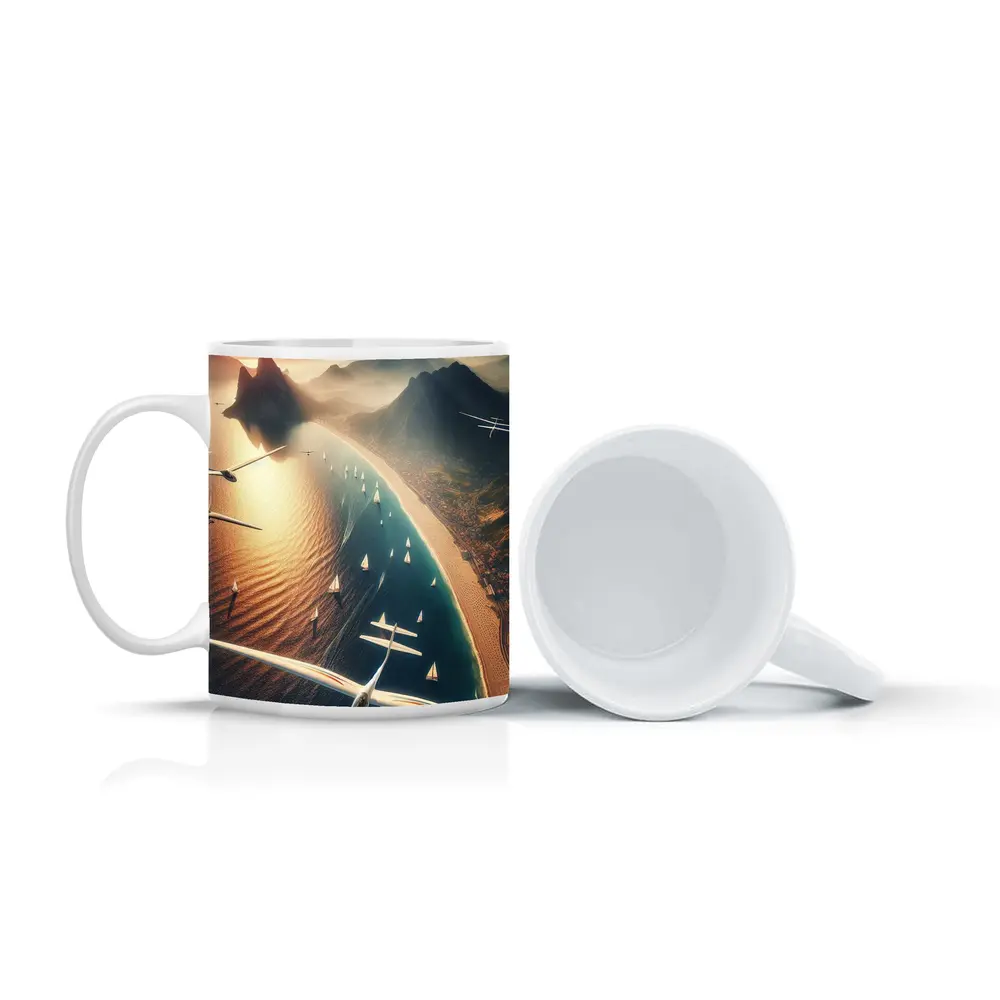 Gliders Flying Over Coastal Mountain Landscape – Mugs
