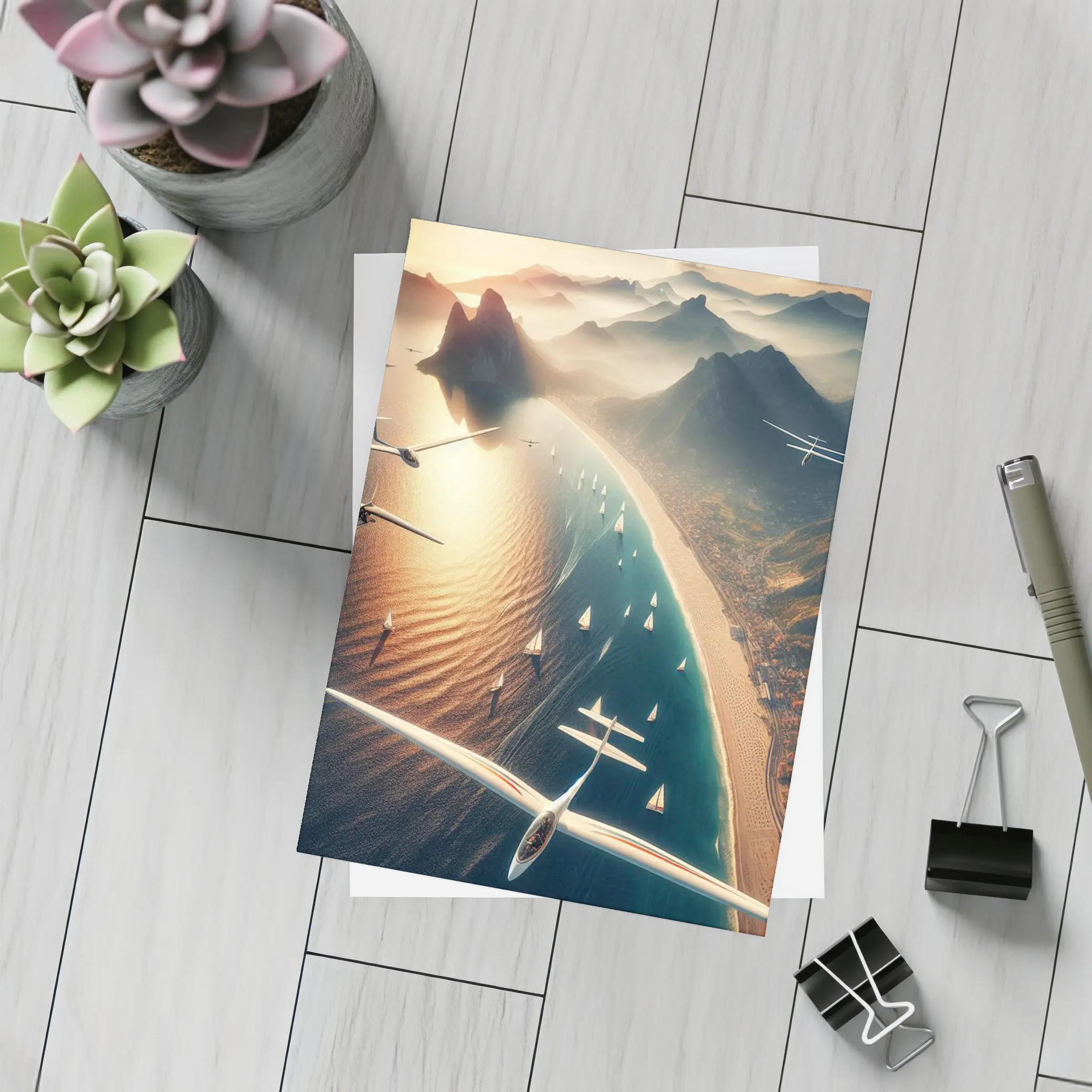 Gliders Flying Over Coastal Mountain Landscape – Postcards