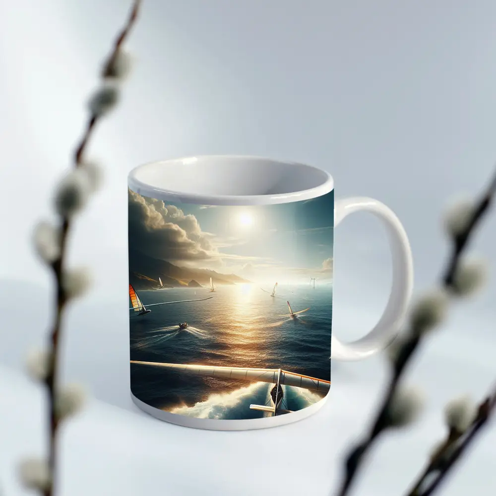 Sailing Race Ocean Sunlight Coastal Mountains – Mugs