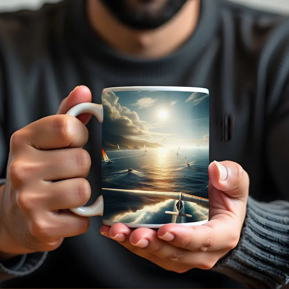 Sailing Race Ocean Sunlight Coastal Mountains – Mugs