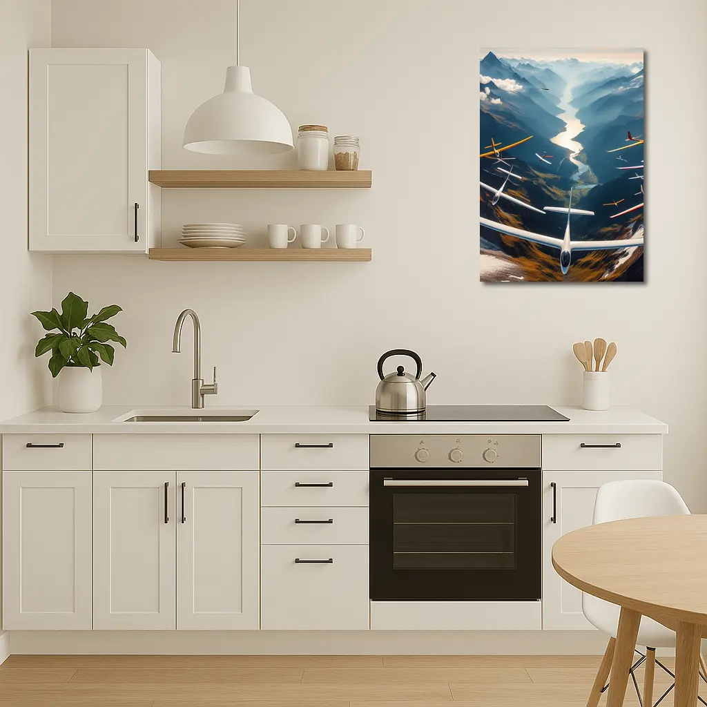 Gliders Soaring Over Mountain Valley River – Wall Art