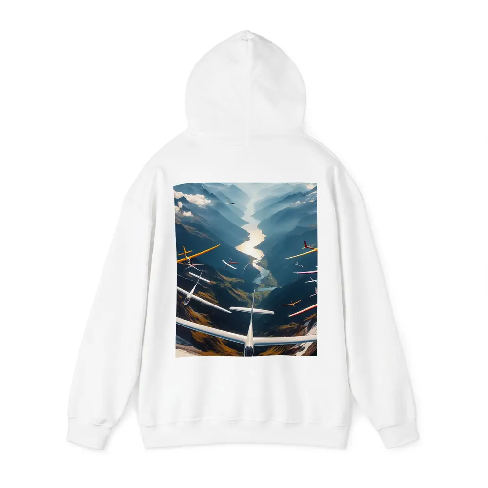 Gliders Soaring Over Mountain Valley River – Hoodies