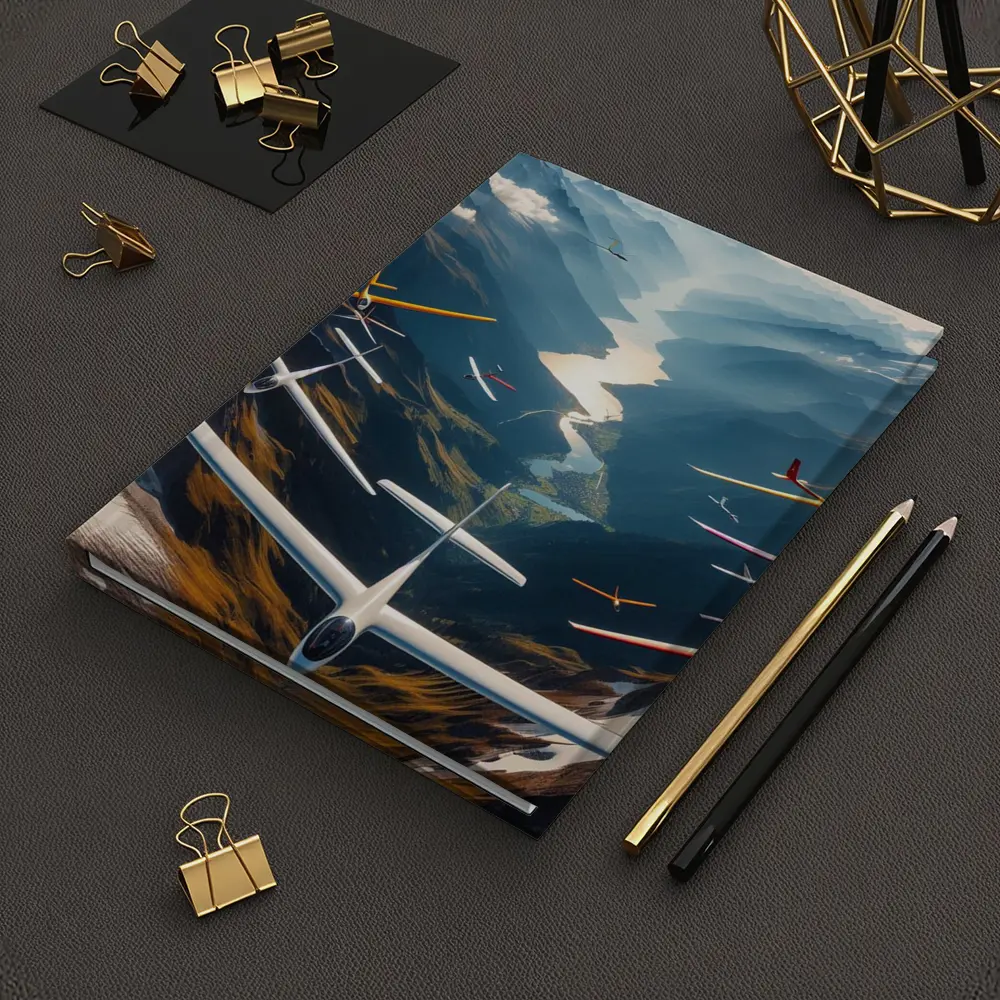 Gliders Soaring Over Mountain Valley River – Notebooks