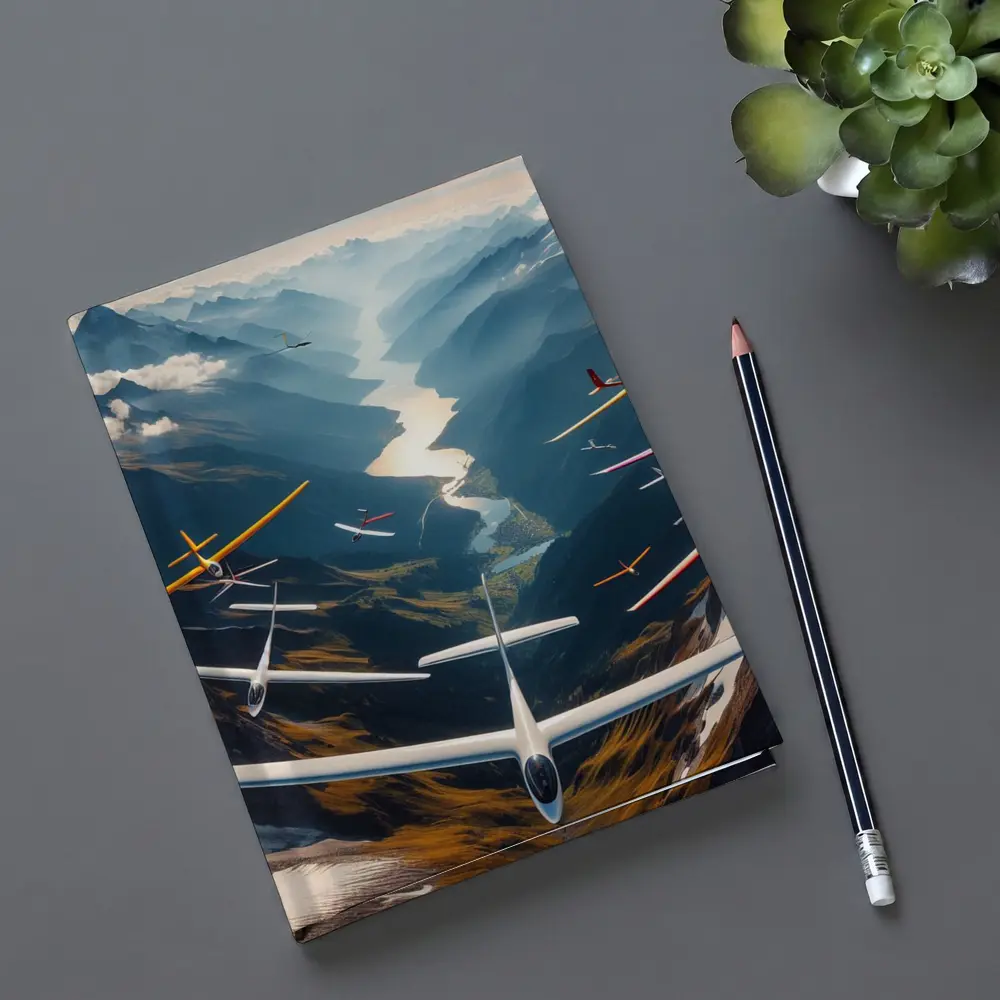 Gliders Soaring Over Mountain Valley River – Notebooks