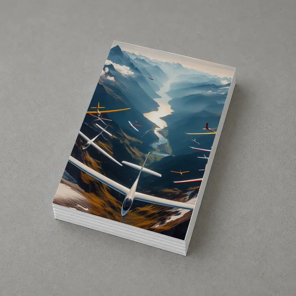 Gliders Soaring Over Mountain Valley River – Postcards