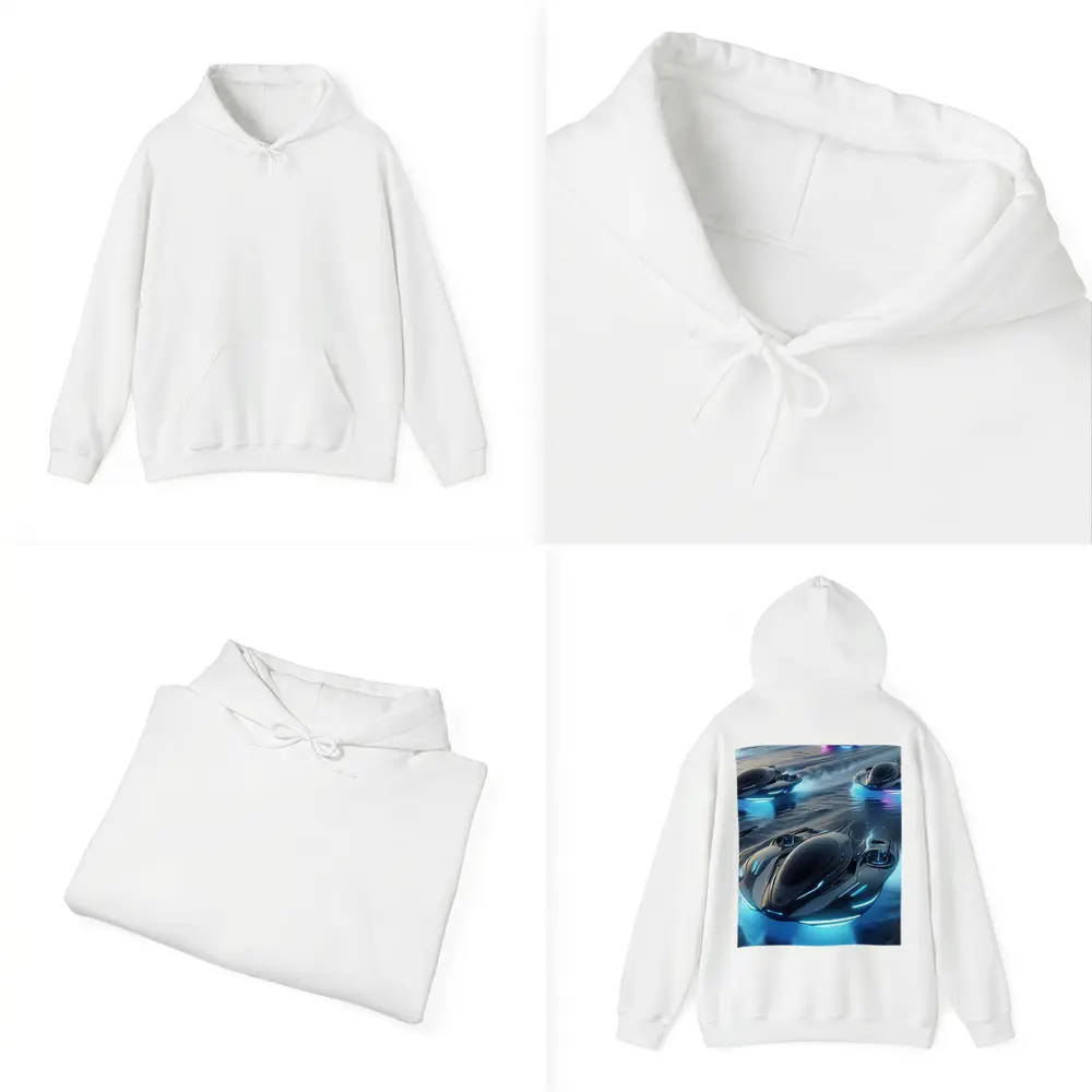 Futuristic Hovercrafts Racing Over Water Surface – Hoodies