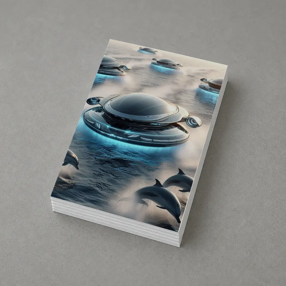 Futuristic Flying Saucers Hovering Over Ocean Dolphins – Postcards