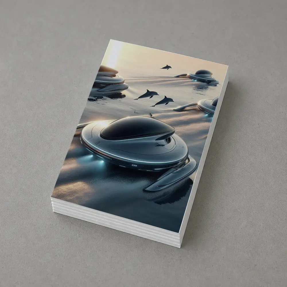 Futuristic Pods Dolphins Golden Ocean Sunset – Postcards