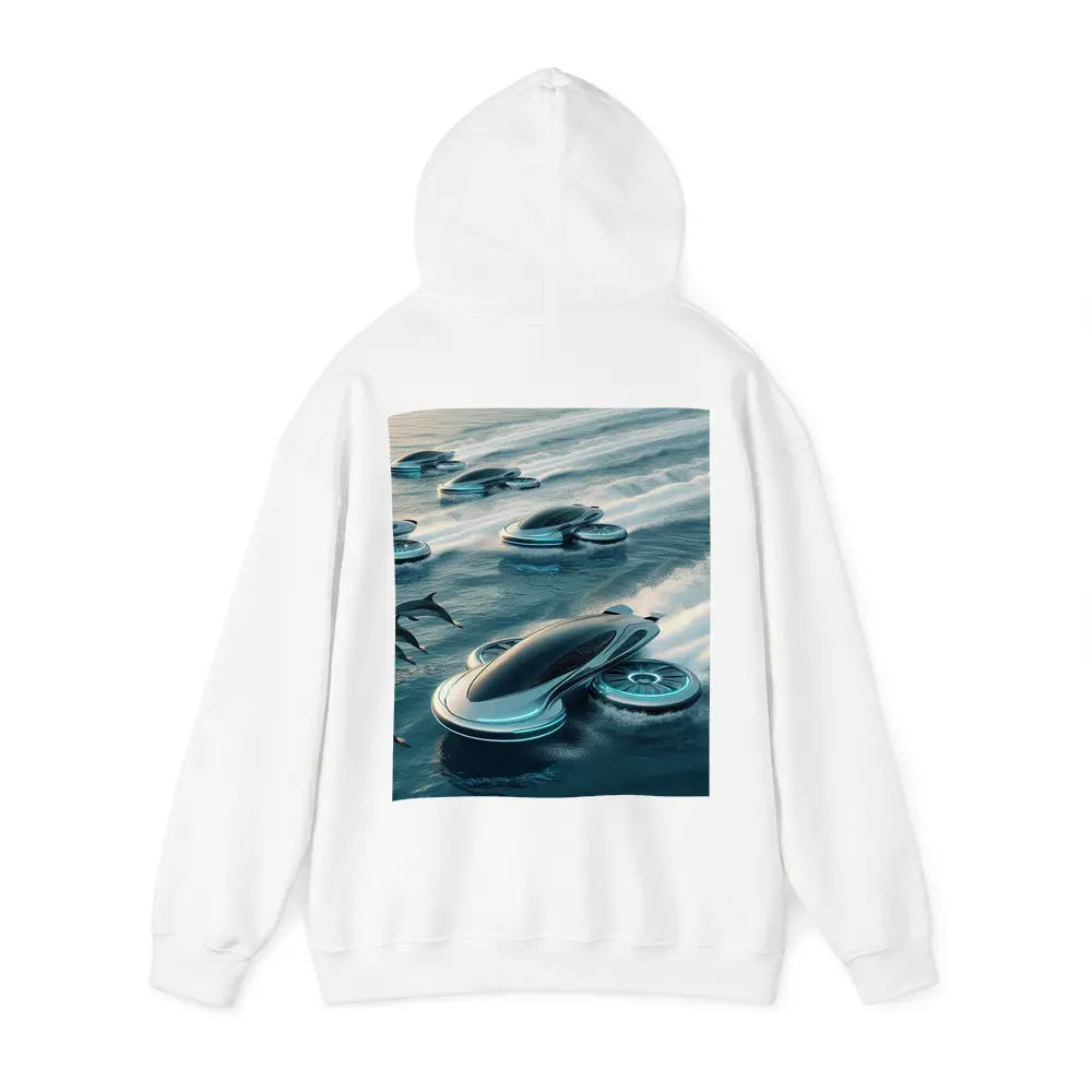 Futuristic Hover Vehicles Racing Over Ocean – Hoodies