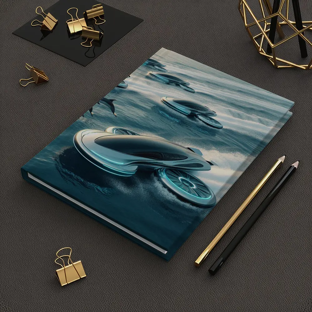 Futuristic Hover Vehicles Racing Over Ocean – Notebooks