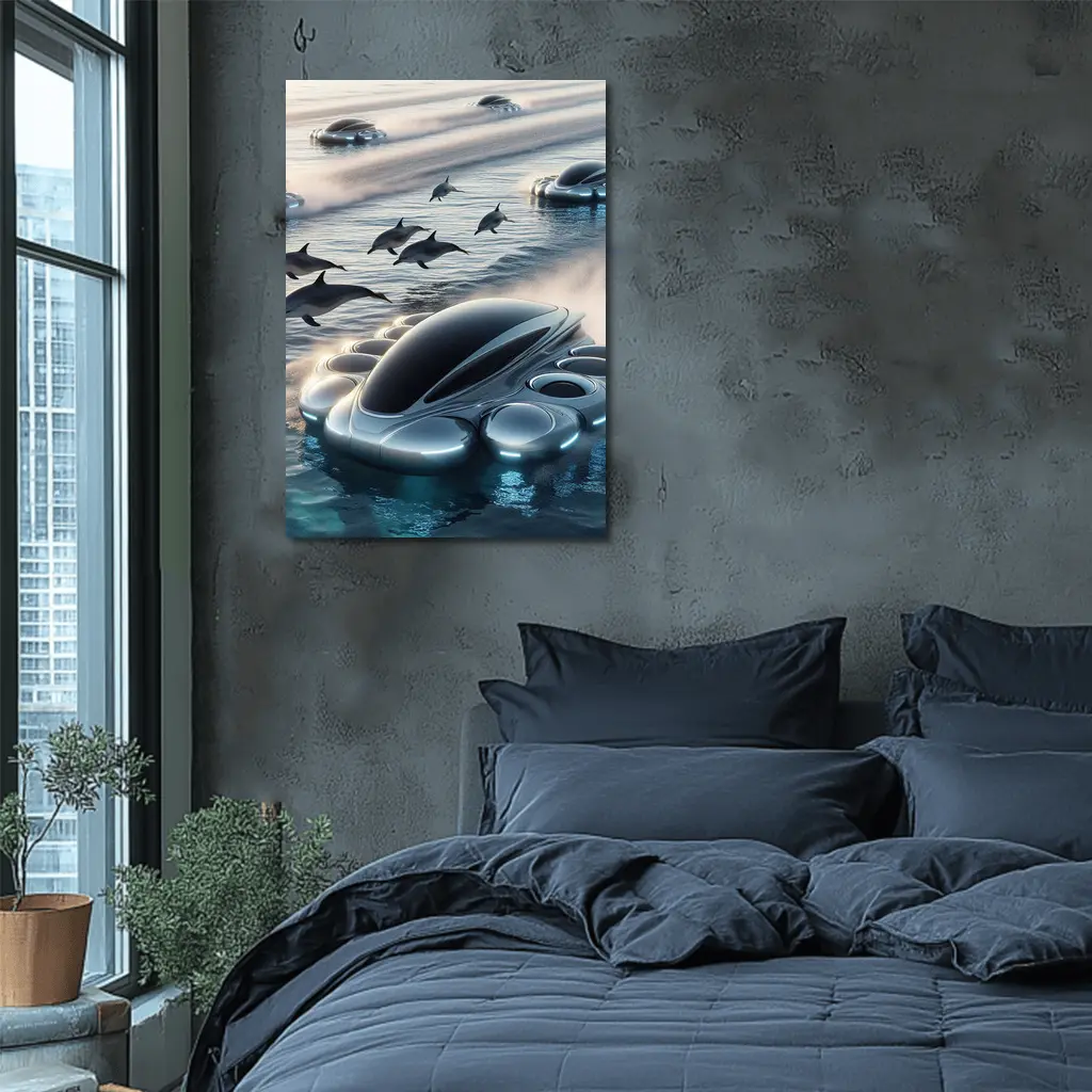 Futuristic Vehicles Dolphins Ocean Sci Fi – Wall Art