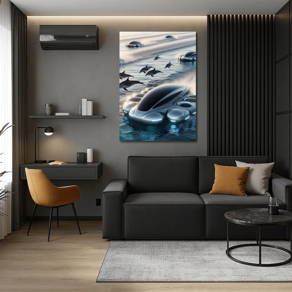 Futuristic Vehicles Dolphins Ocean Sci Fi – Wall Art