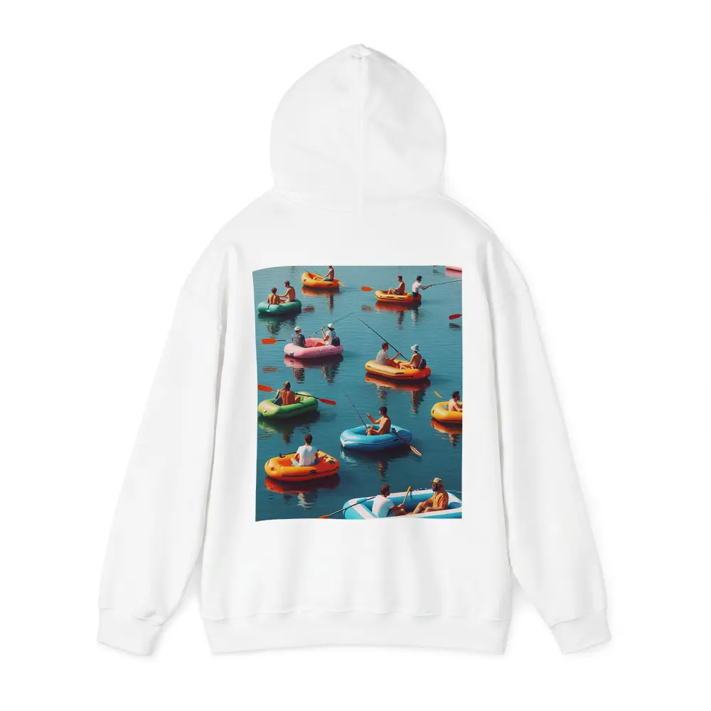 Colorful Inflatable Boats on Calm Water – Hoodies