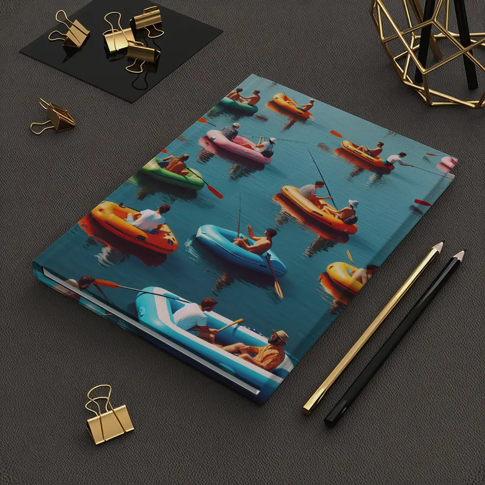 Colorful Inflatable Boats on Calm Water – Notebooks