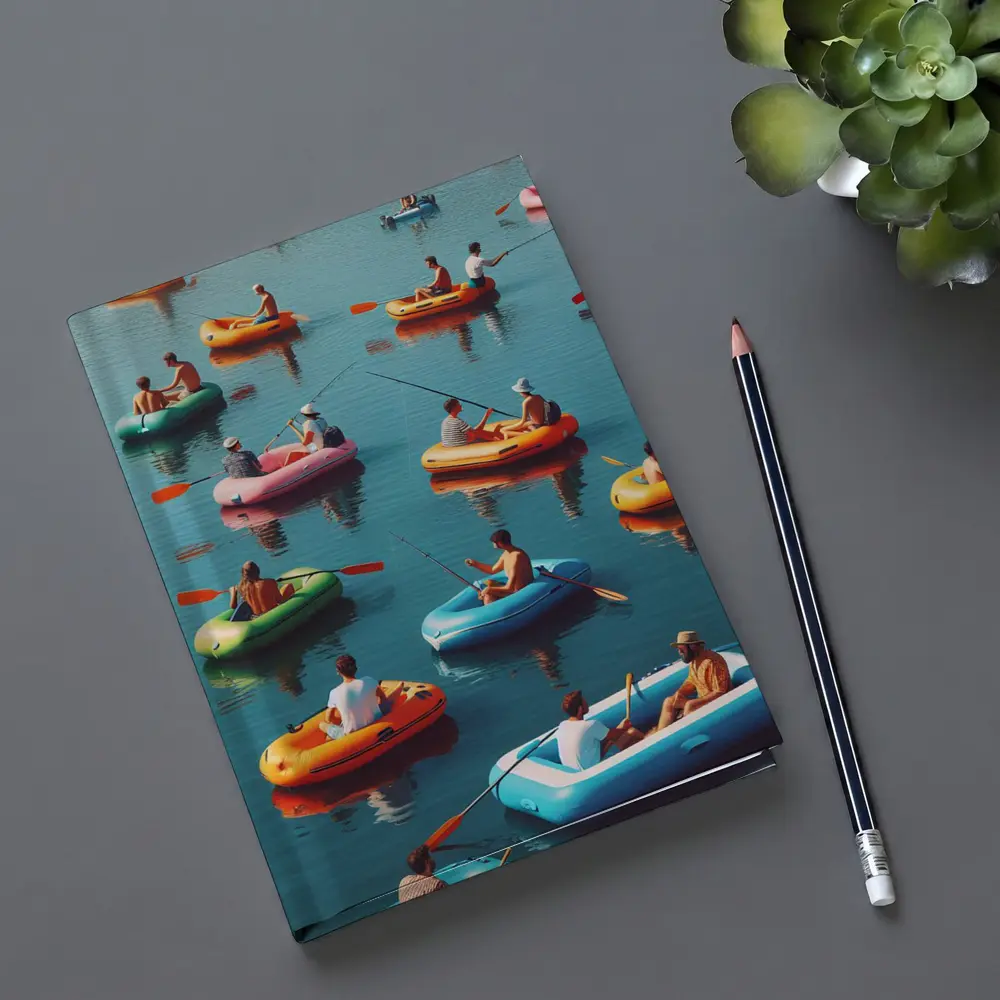 Colorful Inflatable Boats on Calm Water – Notebooks