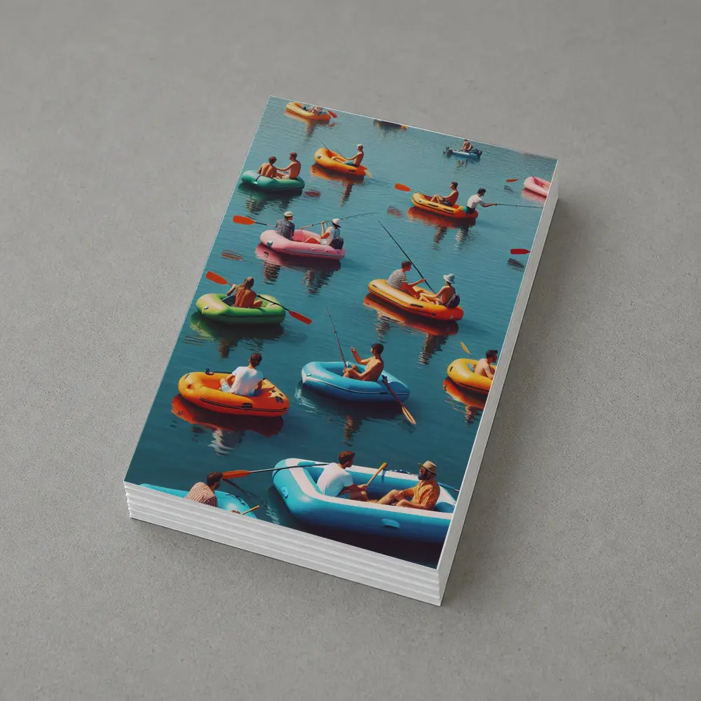 Colorful Inflatable Boats on Calm Water – Postcards