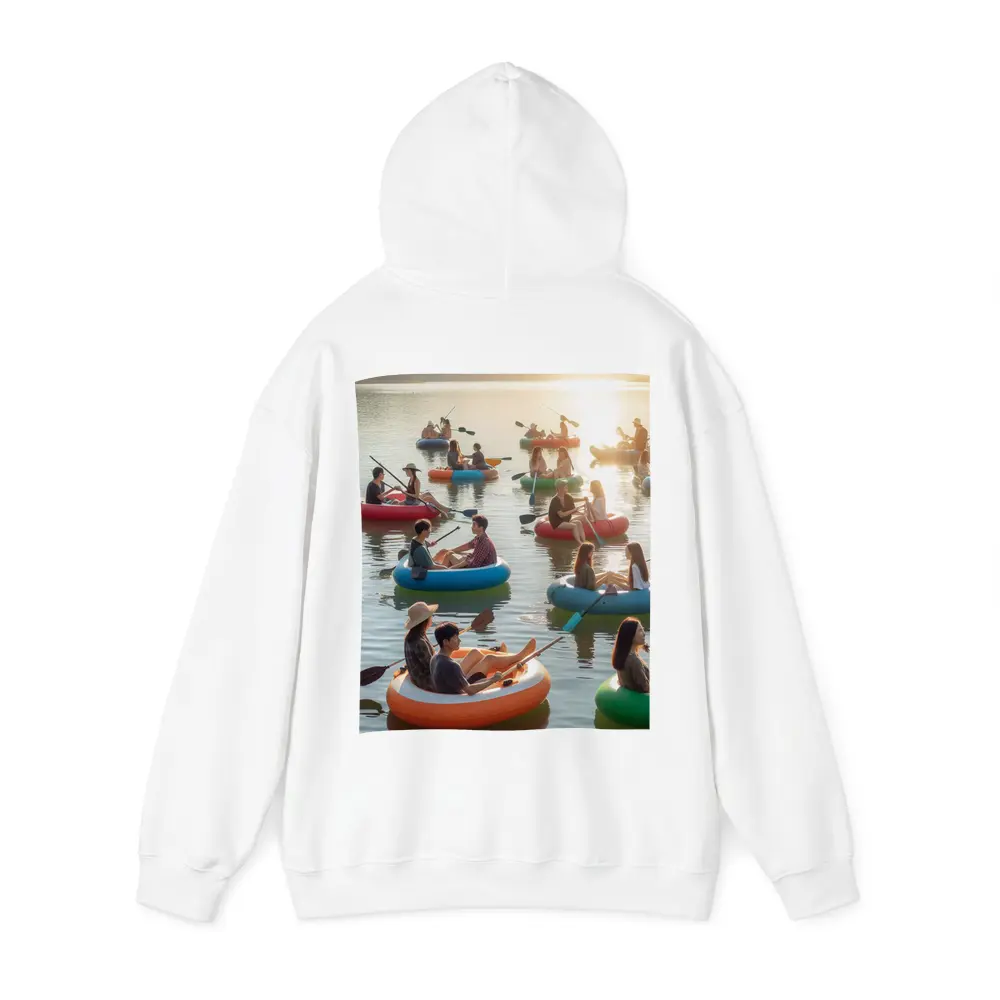 Friends Kayaking on Calm Sunset Lake – Hoodies
