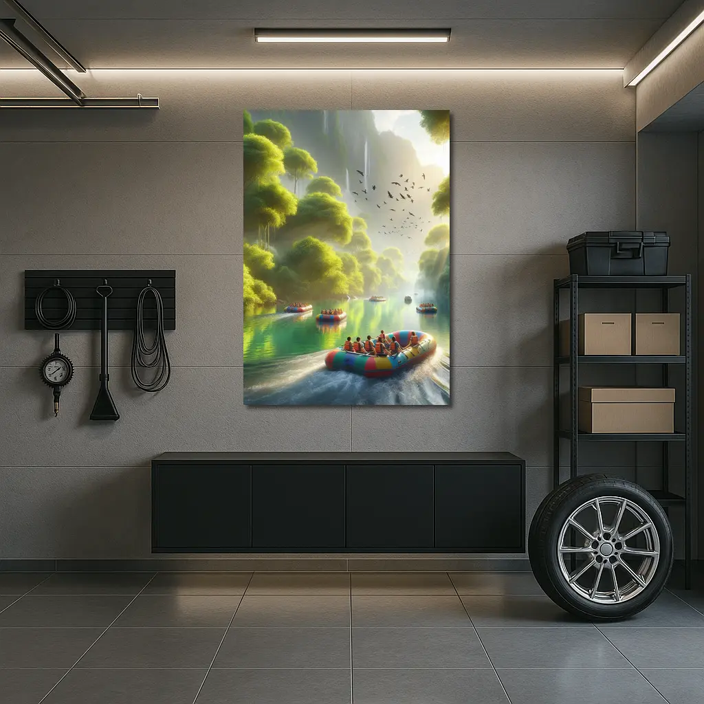 River Rafting Adventure Lush Tropical Waterfall – Wall Art