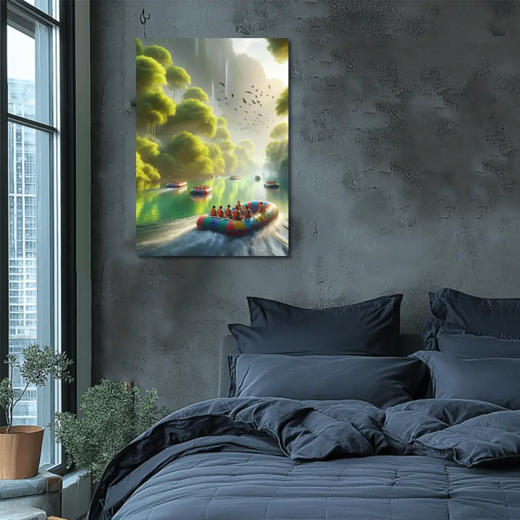 River Rafting Adventure Lush Tropical Waterfall – Wall Art