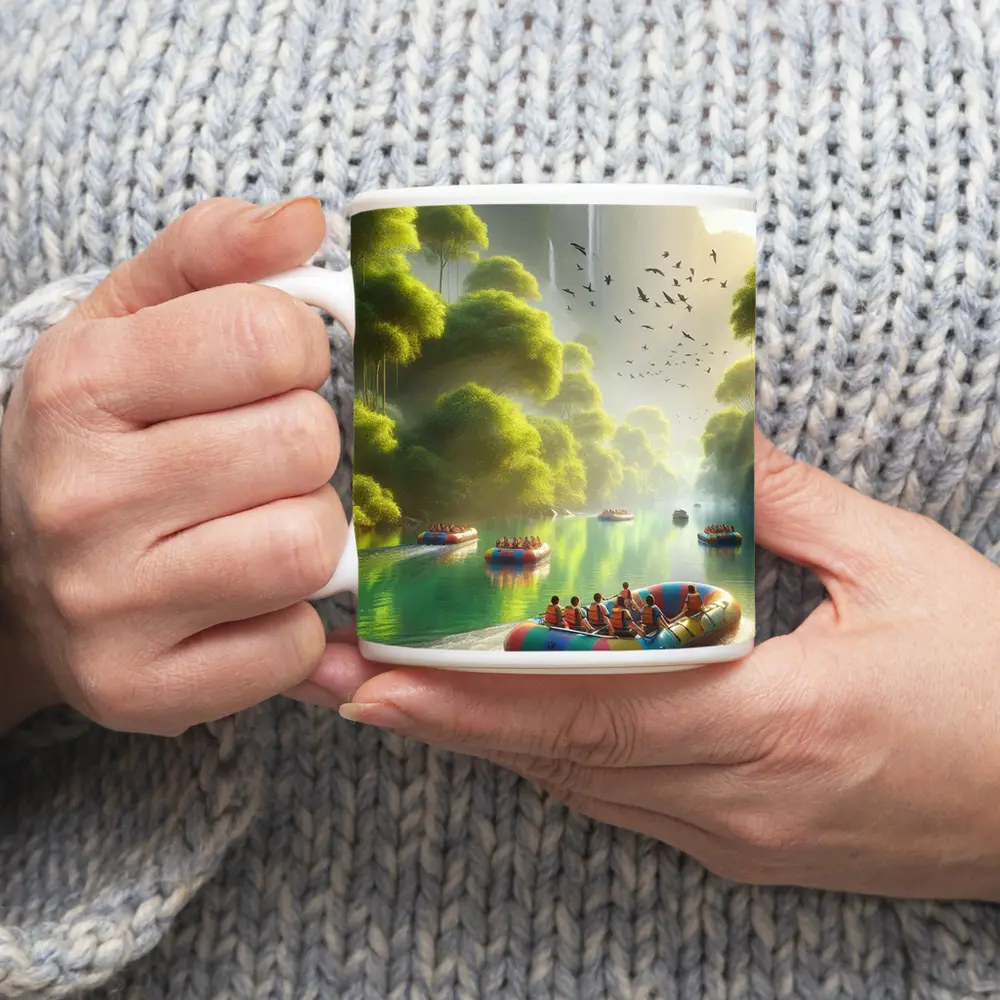 River Rafting Adventure Lush Tropical Waterfall – Mugs