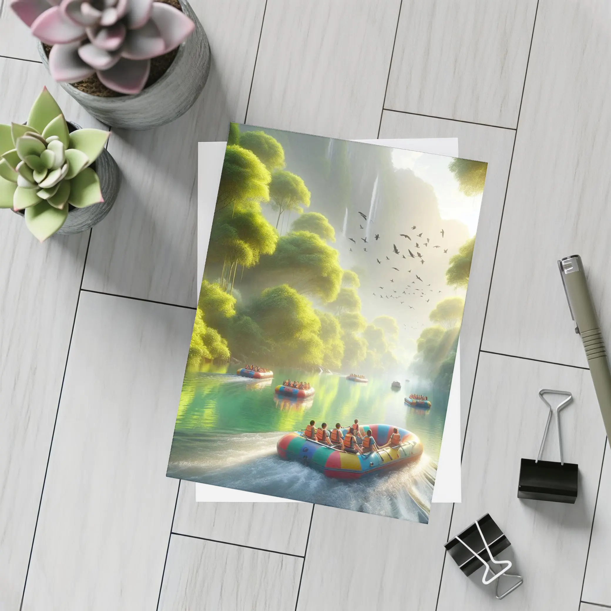River Rafting Adventure Lush Tropical Waterfall – Postcards