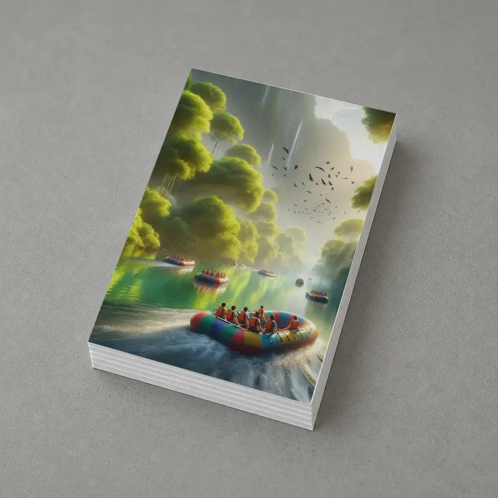 River Rafting Adventure Lush Tropical Waterfall – Postcards