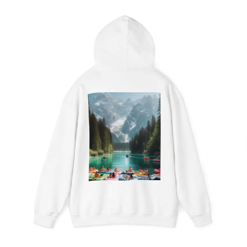 People on Colorful Rafts Mountain Lake – Hoodies
