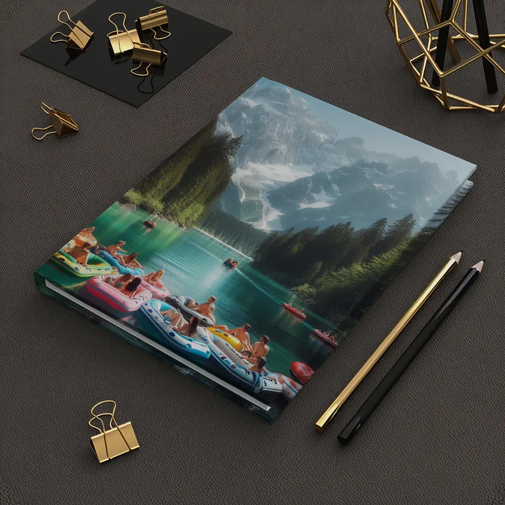 People on Colorful Rafts Mountain Lake – Notebooks