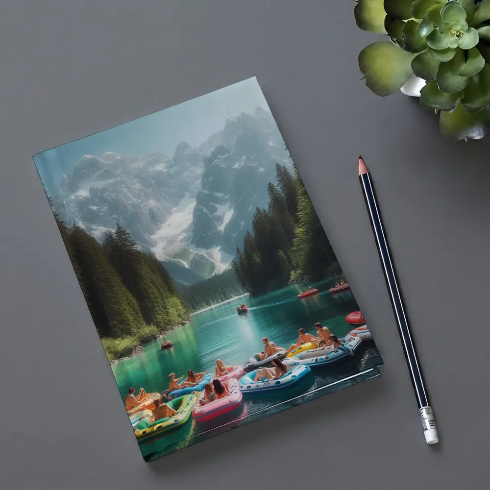 People on Colorful Rafts Mountain Lake – Notebooks