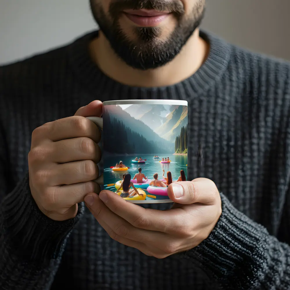 Friends Floating on Mountain Lake Summer – Mugs