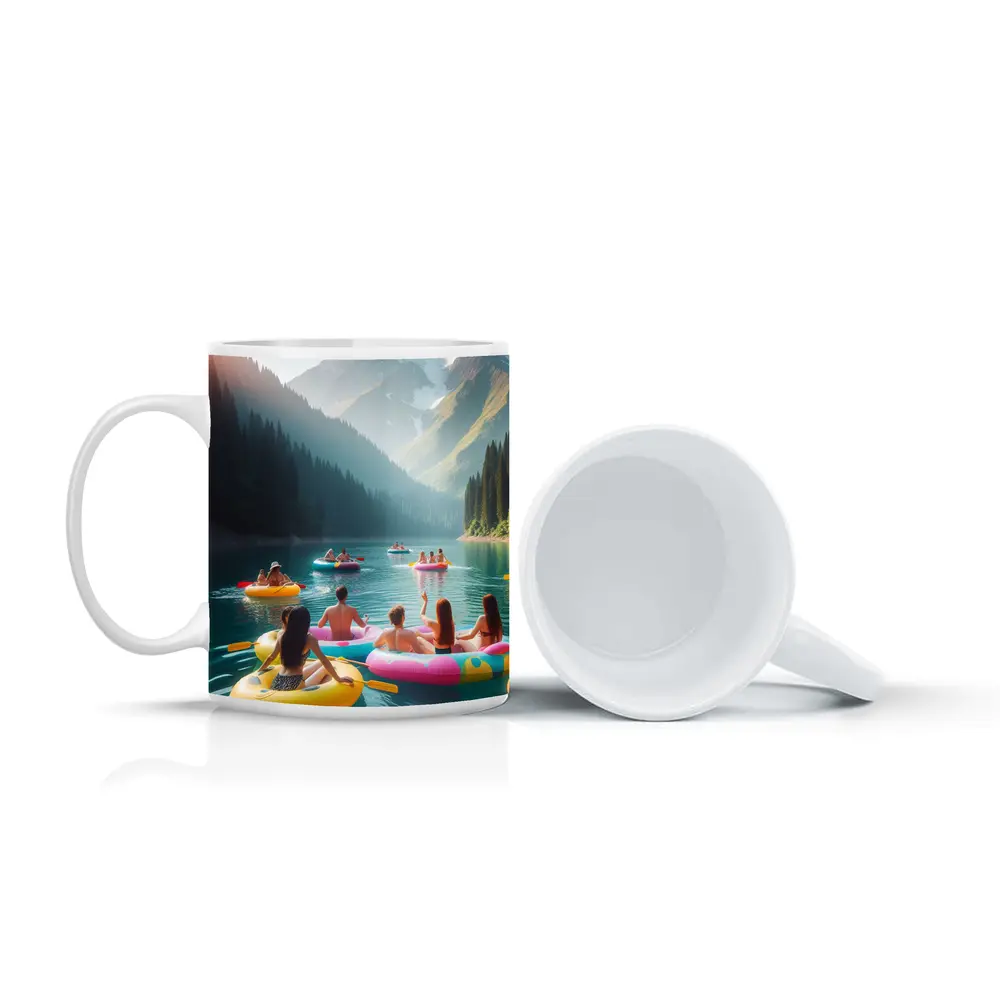 Friends Floating on Mountain Lake Summer – Mugs