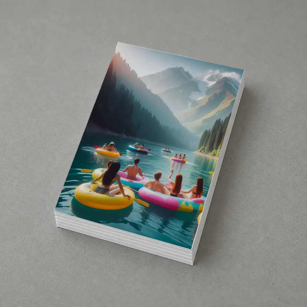 Friends Floating on Mountain Lake Summer – Postcards