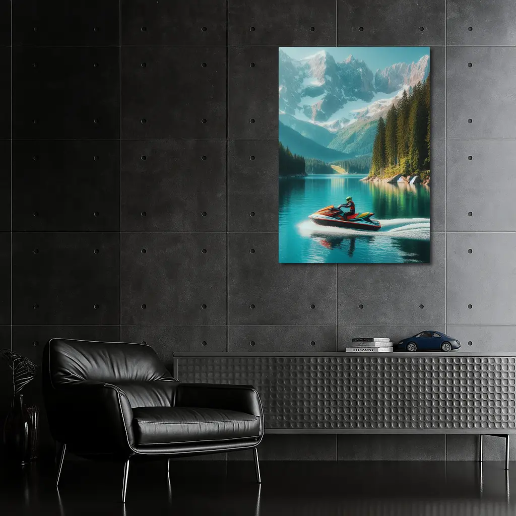 Jet Ski Rider on Turquoise Mountain Lake – Wall Art