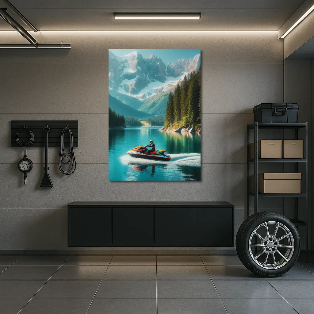 Jet Ski Rider on Turquoise Mountain Lake – Wall Art