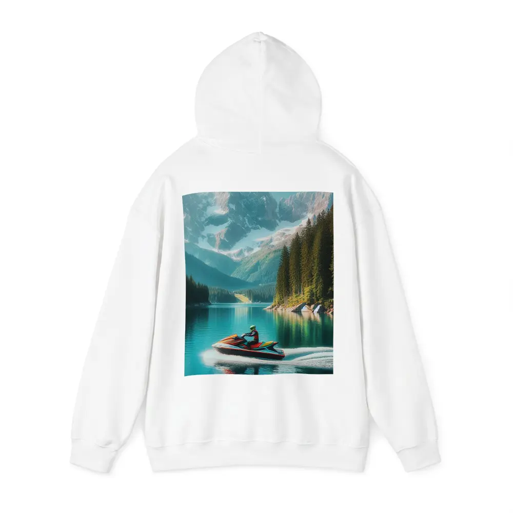 Jet Ski Rider on Turquoise Mountain Lake – Hoodies