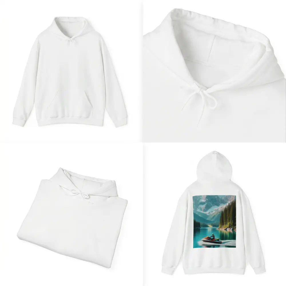 Jet Ski Rider on Turquoise Mountain Lake – Hoodies