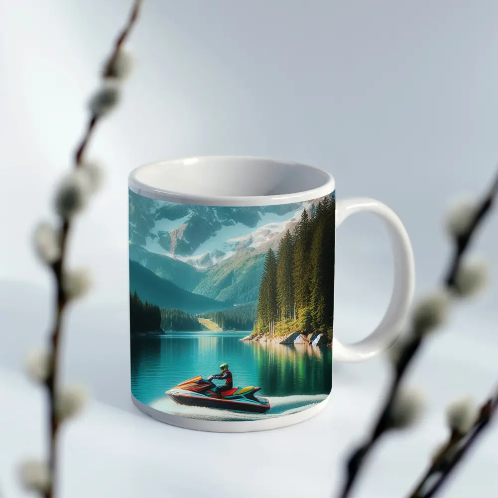 Jet Ski Rider on Turquoise Mountain Lake – Mugs