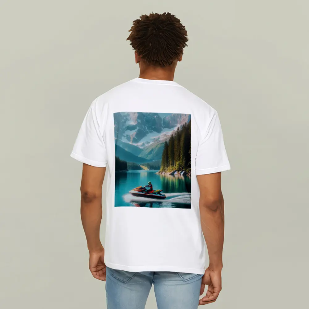 Jet Ski Rider on Turquoise Mountain Lake – T-Shirts