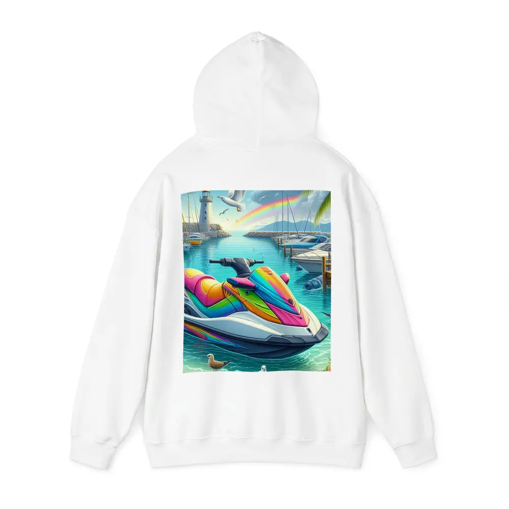 Rainbow Jet Ski Tropical Harbor Scene Art – Hoodies